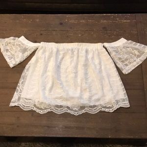 Blue Rain Off the Shoulder Top